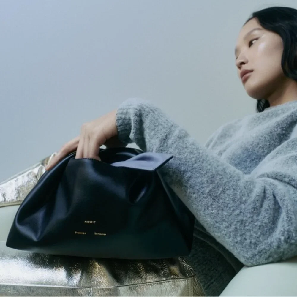 Proenza Schouler Black and Light Blue Merit Leather Clutch